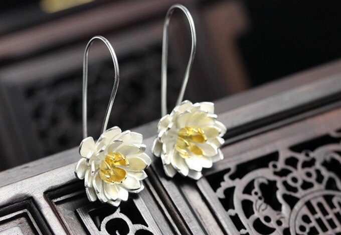 925 Sterling Silver Lotus Flower Earrings for Women Jewelry