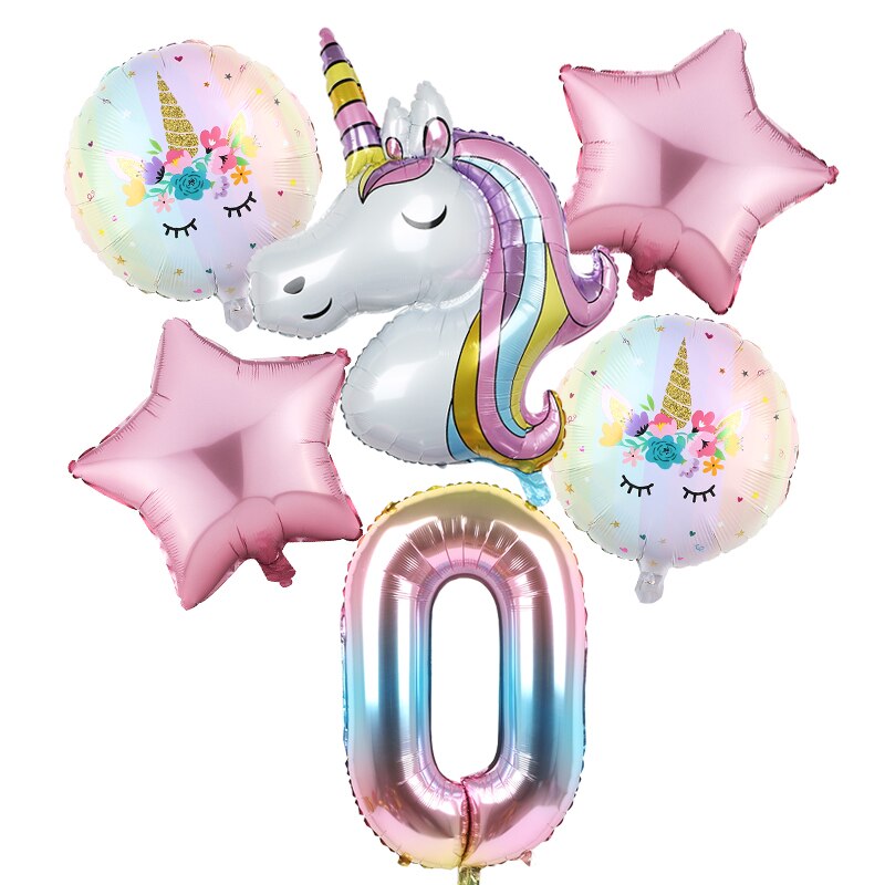 6pcs Rainbow Gradient Unicorn Party Balloon 32 inch Number Birthday Party Decorations Kids Unicorn Party Wedding Balloons Globos: Deep Sapphire