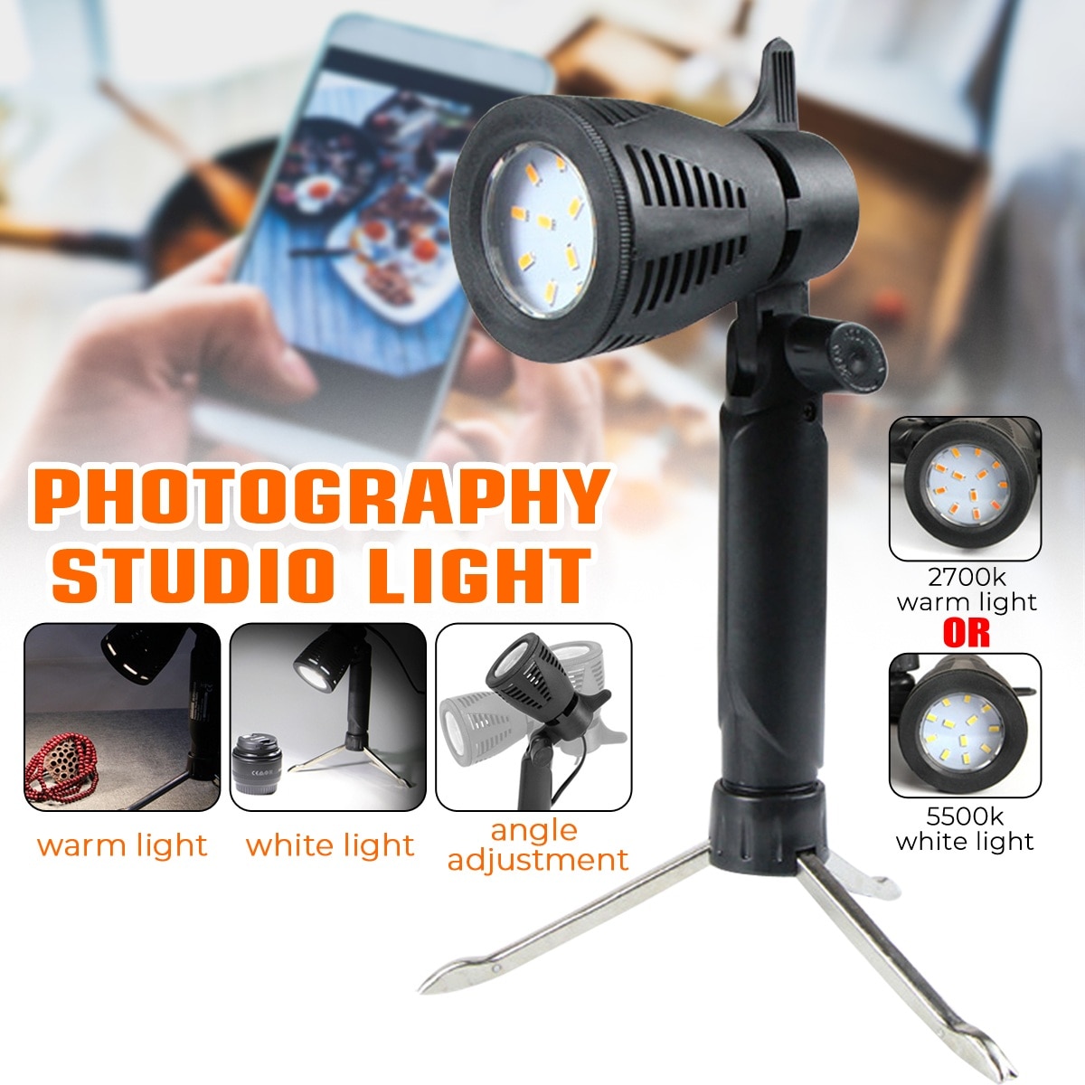 Hvidt varmt lys 6w led fotografering fotostudie lys lampe kamera softbox stativ stand pære til lys telt 5500k/2700k