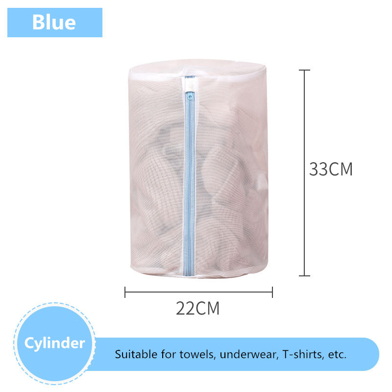 Blue Zipper Mesh Wash Bags Household Washing Machine Bag For Laundry Underwear Bra Socks Dirty Clothes Organizer Laundry Baskets: Cylinder 22-33cm