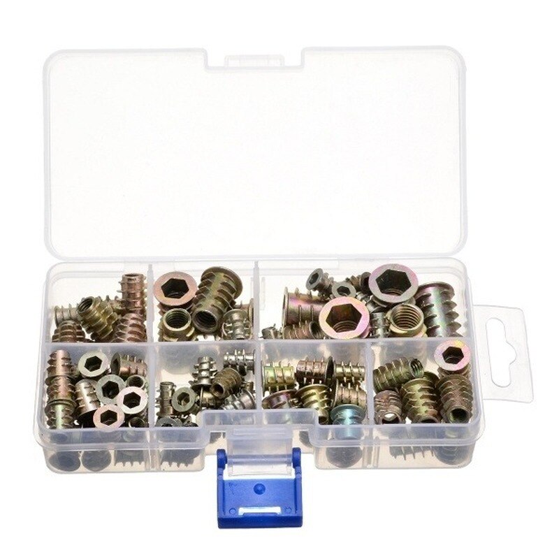 100Pcs M4/5/6/8/10 Schroefdraad Hex Drive Insert Vaststelling Hout Schroef Inserts Noten Schroef schroef Set Metic Moer En Bout Assortiment