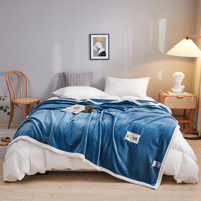 Yaapeet Winter Flannel Blanket Double Thicken Warm Throws Blanket Super Sofa Heavyweight Decorative Bed Blanket 200x230cm: Dark Blue / 180x200cm