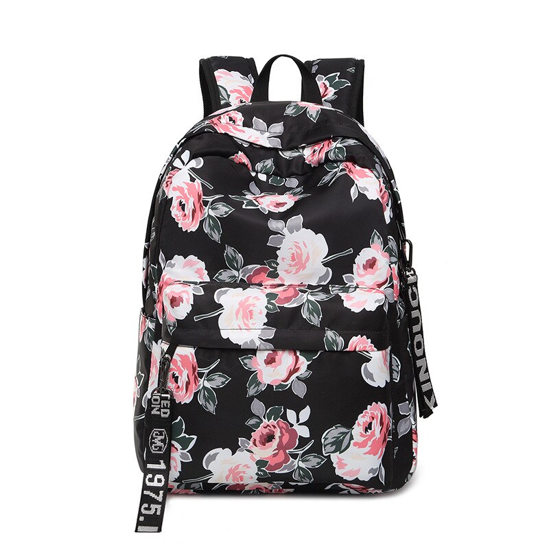 Diomo skoletaske til kvinder blomst pæon mønster rygsæk skoletaske til piger vintage taske: Pæon sort