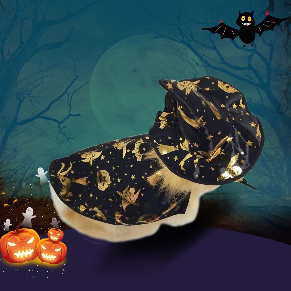 Capa de Halloween para perro y gato, sombrero de bruja, disfraz para gatos y perros pequeños, ropa de vestir para de Halloween
