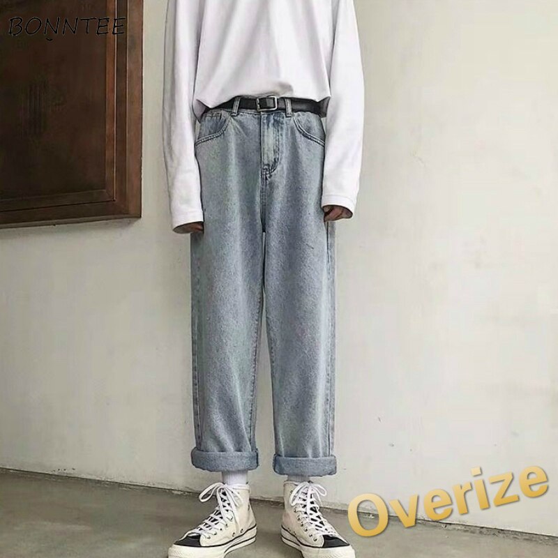 jeans herre fast enkel ankellang fritid Plus størrelse 3xl løse herre denimbukser bf streetwear årgang ulzzang
