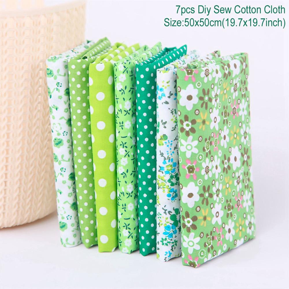 Fengrise-tissu en coton 100% imprimé | Tissus cousus et cousus, pour Patchwork, accessoires de bricolage faits à la main, 7 pièces 50x50cm: 50x50cm Green 7pcs