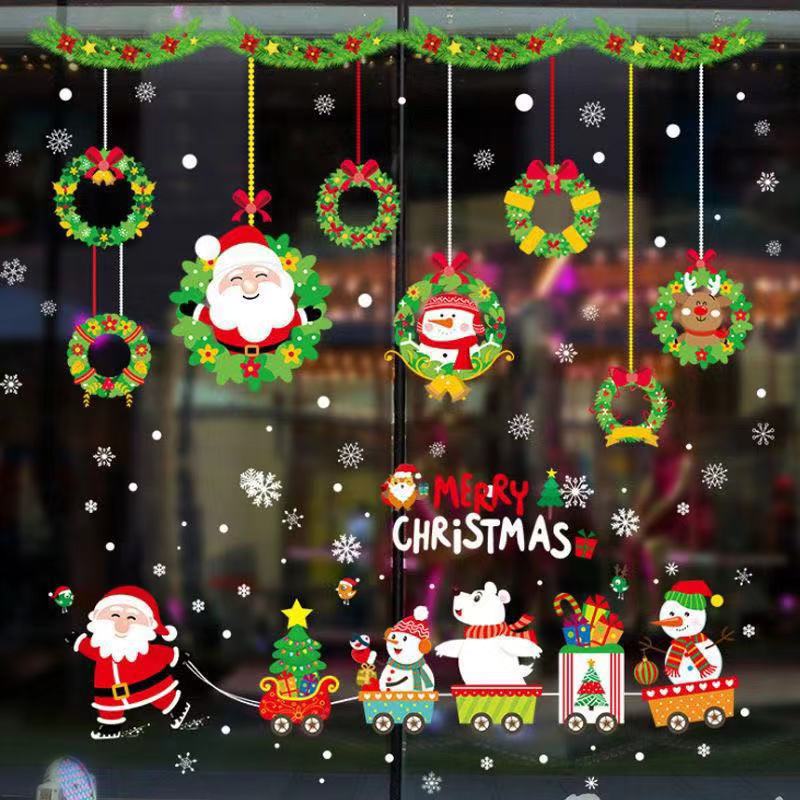 Christmas Ornaments Wall Sticker Cartoon DIY Merry Christmas Glass Wallpaper Christmas Decorations For Home Xmas Year