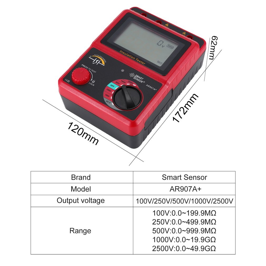 100-2500V Megger isolation terre testeur de résistance au sol megohmmètre testeur de voltmètre ca/cc