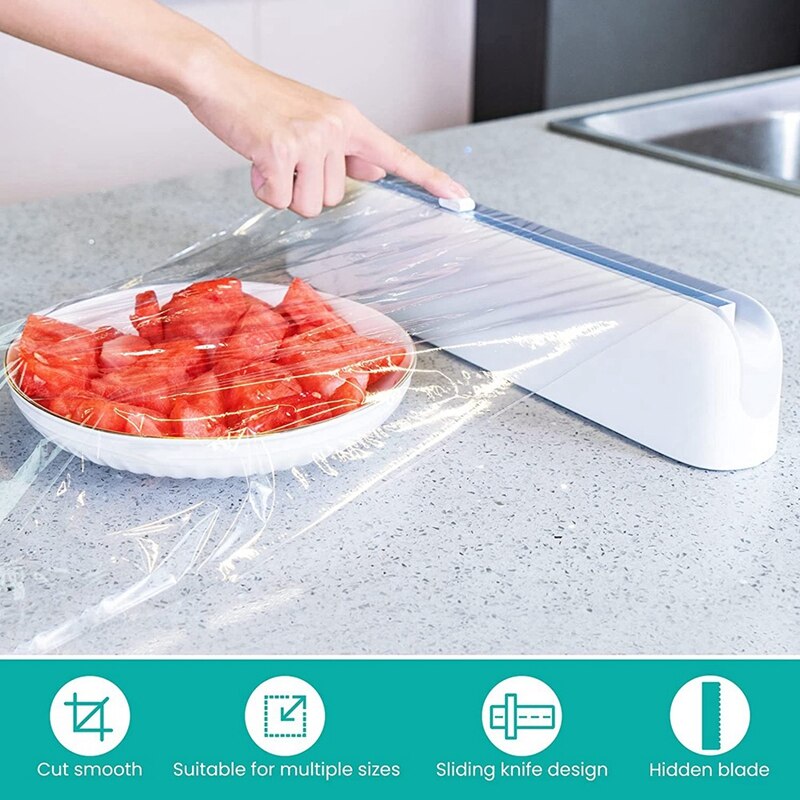 Refillable Plastic Wrap Dispenser, Cling Wrap Dispenser With Slide Cutter, Reusable Food Wrap Dispenser, Foil And Cling