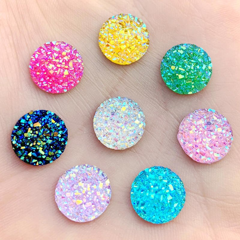 Cristal AB 12mm 80 pièces/lot de pierres précieuses en résine à dos plat, strass ronds à pois, pour décoration à faire soi-même: A55A