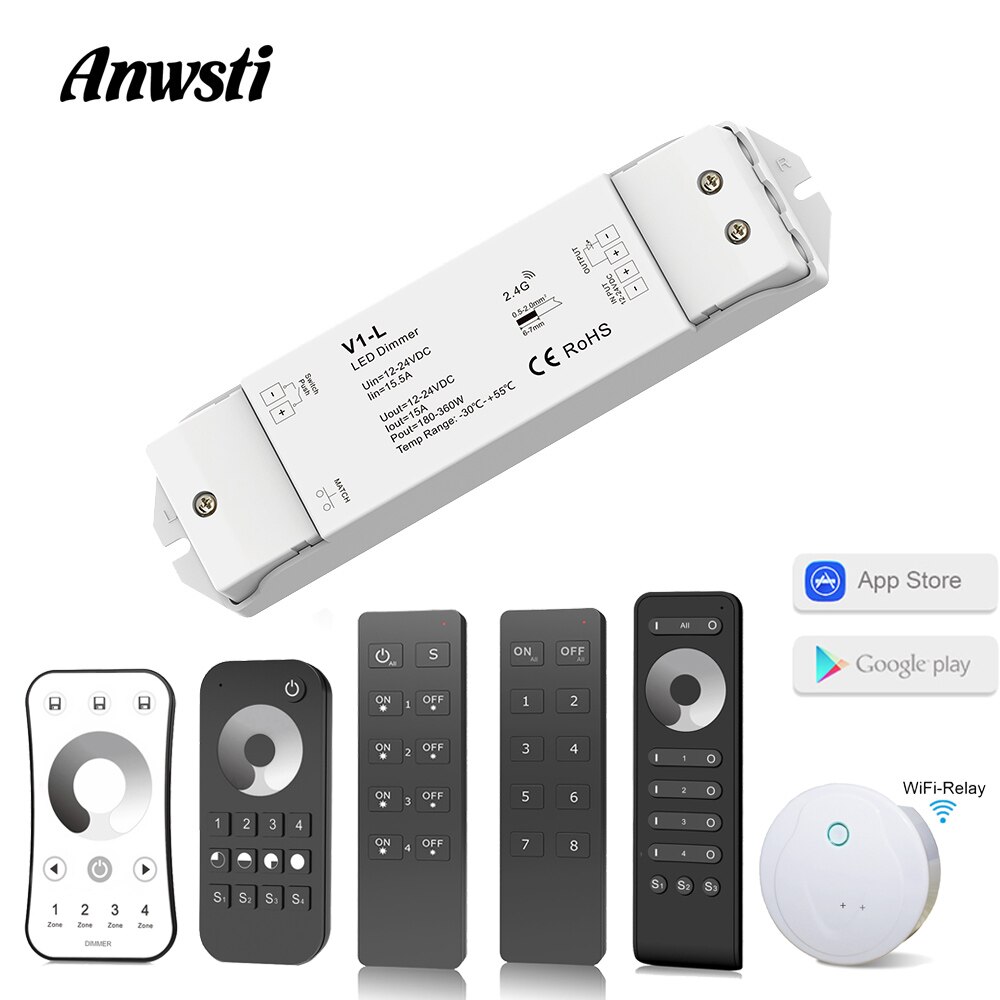 Led dimmer switch 12v 24v dc  rf 2.4g trådlös fjärrkontroll pwm konstant spänning smart wifi enfärgad led strip dimmer  v1- l