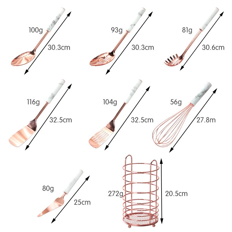 Rose Gold Küche Utensil einstellen Mit Halfter Moderne Kochen Utensilien Nicht Stock Schneebesen Schöpfkelle Spachtel Löffel Dreher Stahl Geschirr