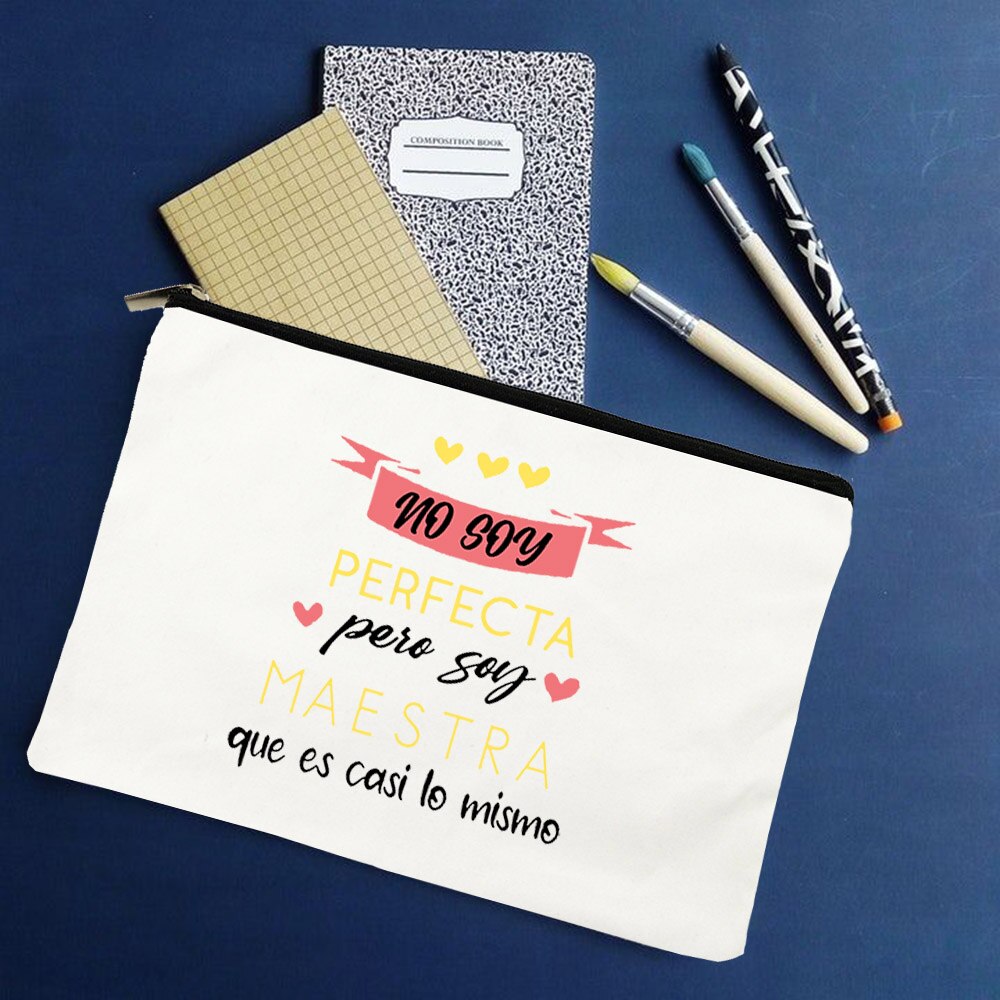 Yo Soy Profesor Cual Es Tu Superpoder Spaans Make Tassen Leraar Canvas Potlood Opslag Pouch Reizen Toiletartikelen Organizer: W01329-TBWH-D