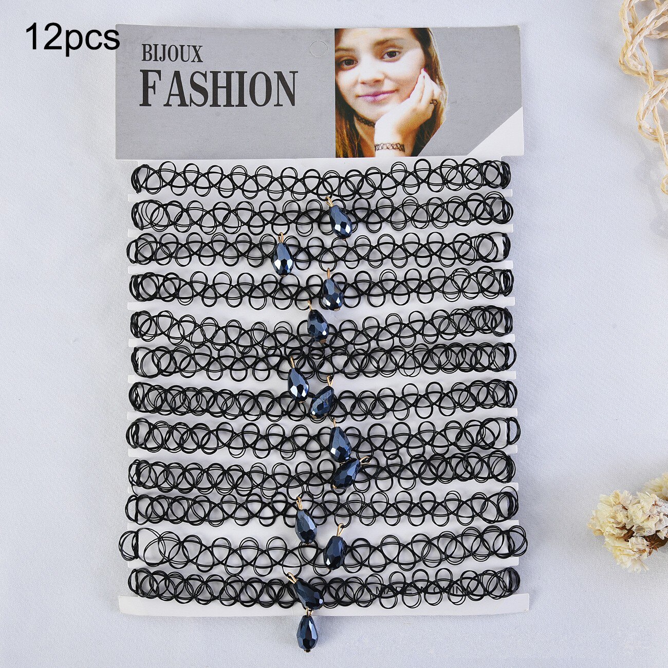12 unids/set Fishline collares gargantilla para mujeres adolescentes niñas Stretch gótico Punk elástica hueco gargantilla collar de joyería de: 12pcs A