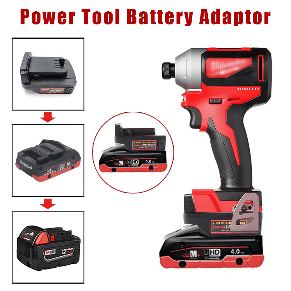 Mbb 18 mwl adapter-konverter-anschluss zur verwendung mit metabo 18v lihd li-ionen-akkus für milwaukee  m18 lithium-akku-werkzeuge