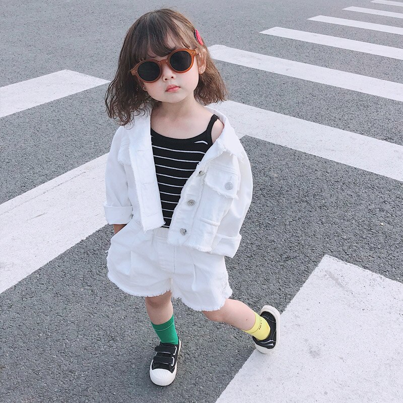 Ankrt Lente Baby Meisje Kleding Herfst Kinderen Kleding Kind Bovenkleding Jas Jassen Kids Tops Jeans Wit Dragen Denim: Suit / 6T