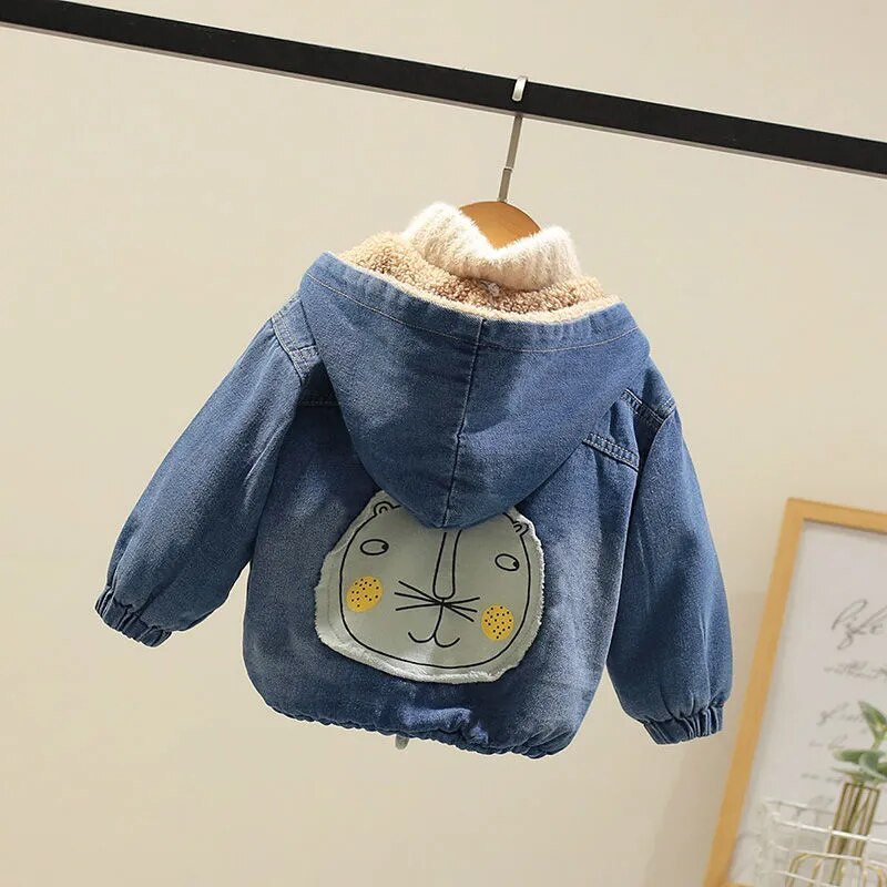 2022 Denim Jasje Voor Meisjes Jongens Fall Winter Cashmere Thicken Jeans Jas Kinderkleding Warme Bovenkleding Baby Denim Jassen 1-5Y