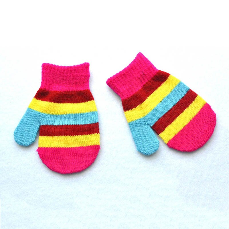 Novo Inverno Luvas de Malha Luvas Do Bebê Da Menina do Menino Bonito Doce Cor Rainbow Crianças Quentes Luvas Meninos Meninas
