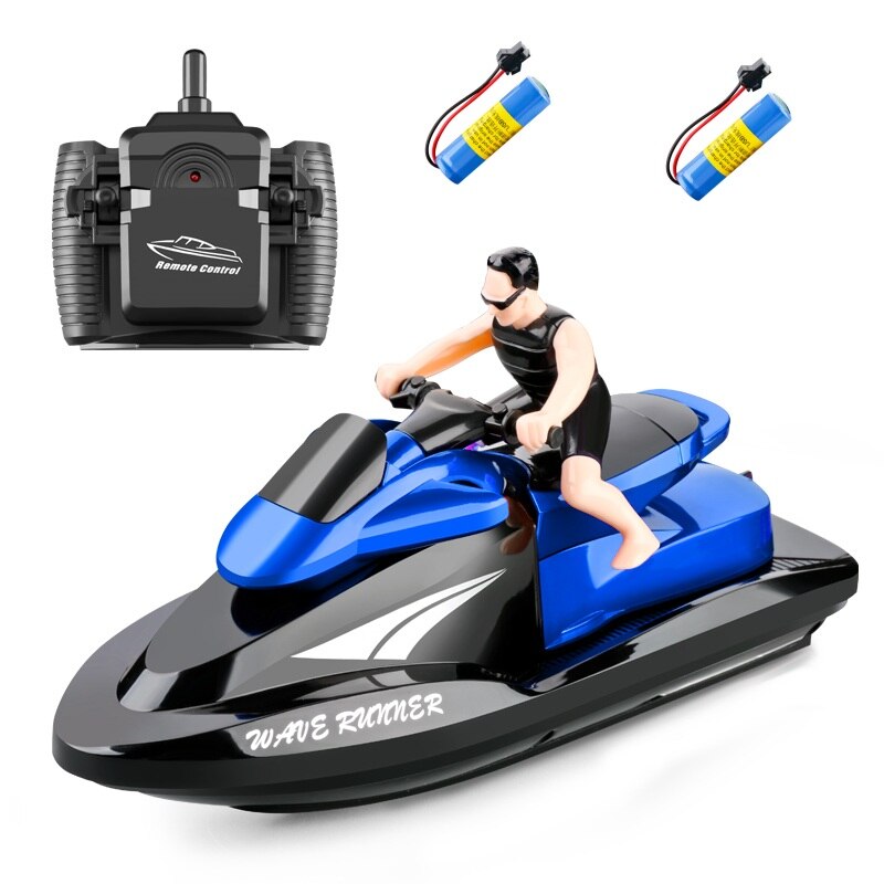 RC Speed Boat 2.4GHz Remote Control Motor Boat Speedboat Rivers And Lakes Water Toys For Pools Lakes Boys: blue with 2BA