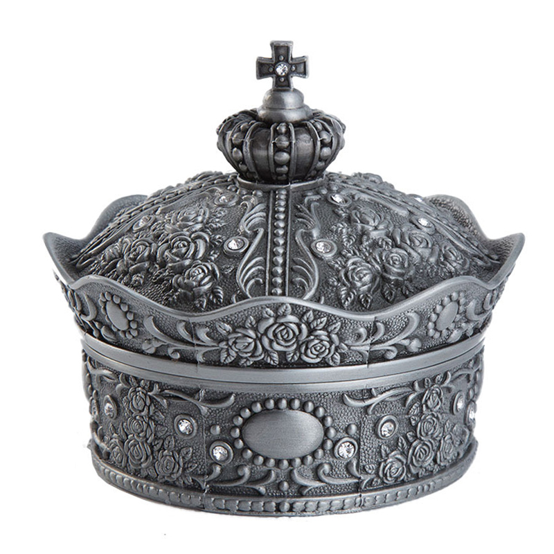 Caja de joyería de Metal con forma de corona, arte de decoración Vintage para el hogar, flor Rosa tallada, organizador de cuentas, almacenamiento de , 4 tamaños
