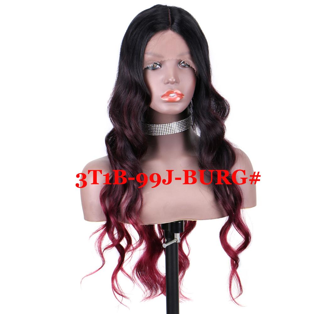 Perruque Lace Front Wig à raie centrale Swiss Lace, 24 pouces, synthétiques WonderLady, cheveux Ombre en Fiber de haute température: 3T1B-99J-BURG