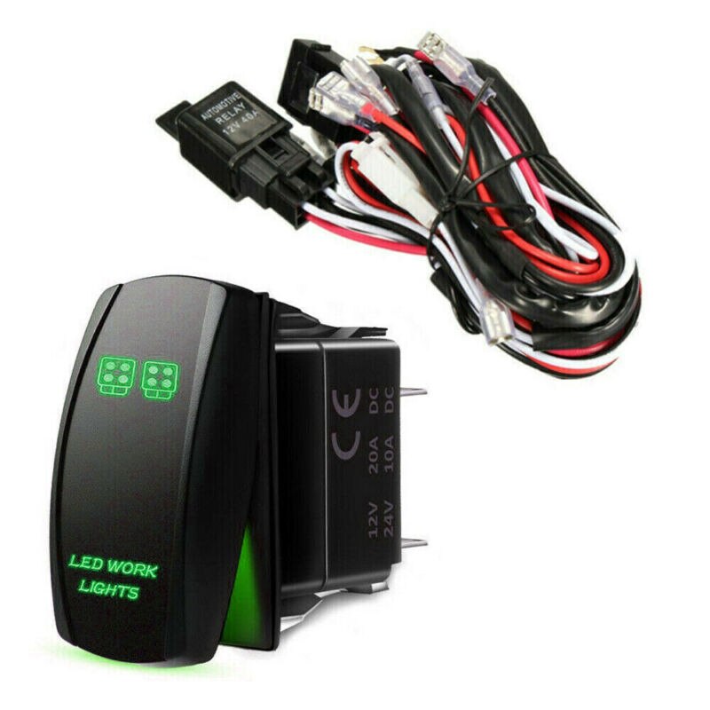 Wiring Harness Kit Green LED Work Light Bar Toggle Rocker Switch 40A Relay Wiring Harness Kit 12V 5 Pin LED Rocker Switch: LED Work Light