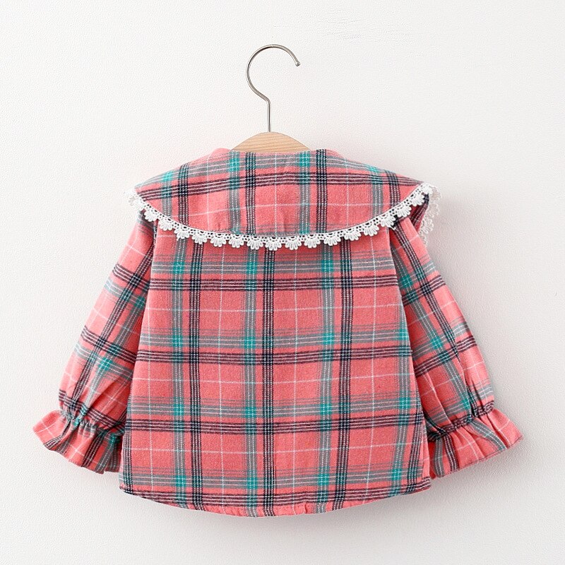 Autumn Baby Girls Lace Collar Plaid Shirt