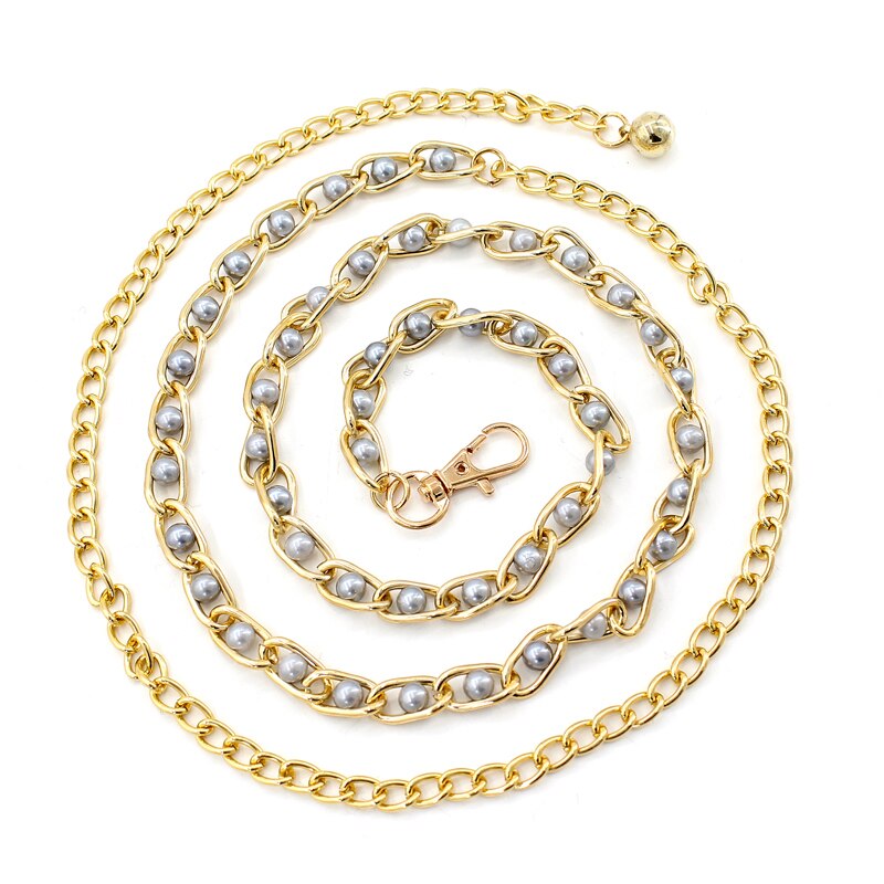 Cinturón de cadena de cintura estrecha con perlas de imitación para mujer, accesorios para vestido de tirantes, 9 colores: gray
