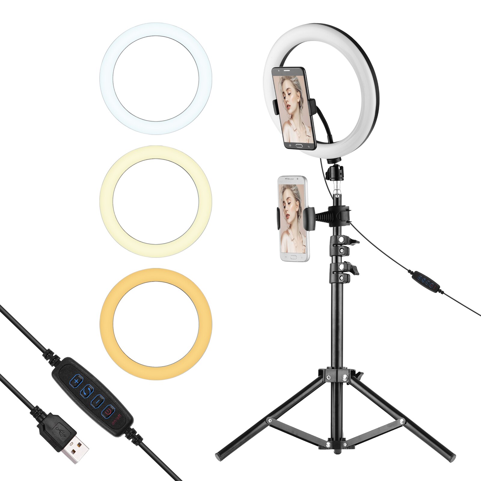 10 Inch LED Ring Light 3 Lighting Modes 10 Levels Brightness USB Powered for Live Video Recording Selfie Makeup LED Ring Light