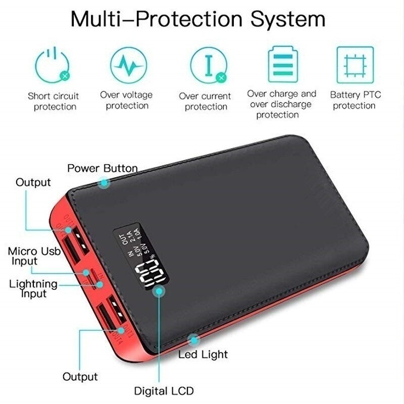 30000mAh Power Bank Große Kapazität mit LCD Digital Display 4USB Port Handy LED Beleuchtung Tragbare Outdoor Reise Ladegerät