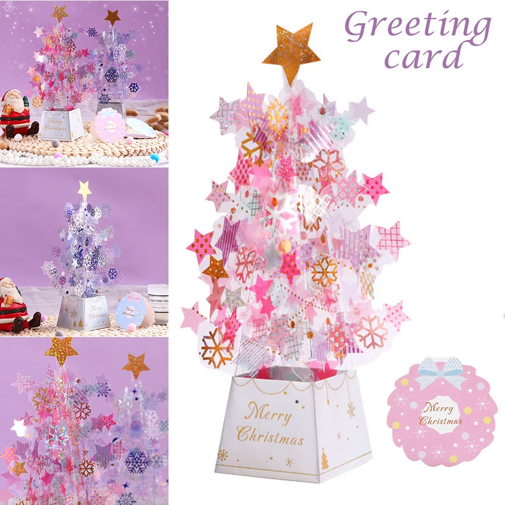Kerstboom Pop-Up Kaart 3D Card Christmas Wenskaart Thanksgiving Card Transparante Sterren Sneeuwvlokken TP899