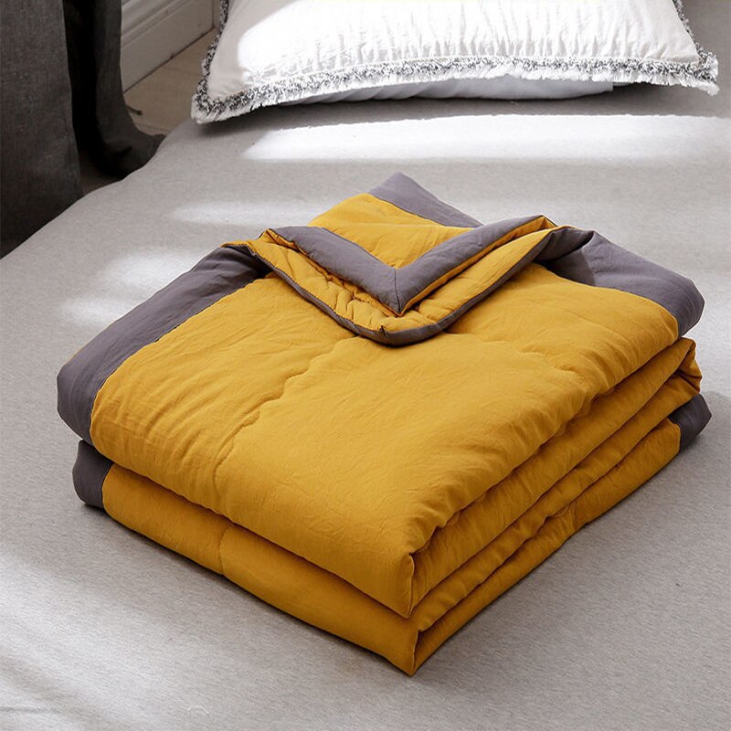Washed Cotton Spring Fall Thin Quilt Summer Air-conditioning Comforter Soft Breathable Bed Blanket Solid Color Quilted Quilts: 200x220cm 1200g / 02