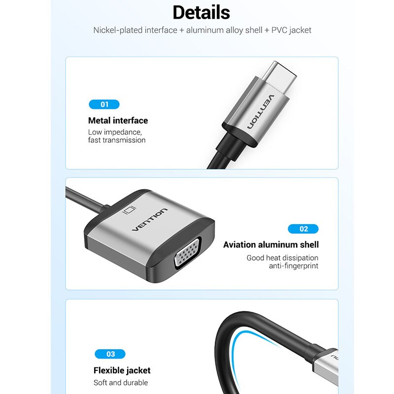 Vention USB C VGA Adapter USB Type-c to VGA 1080P 60HZ Female for MacBook Pro ChromeBook Huawei Mate 10 USB C Type C VGA Adapter