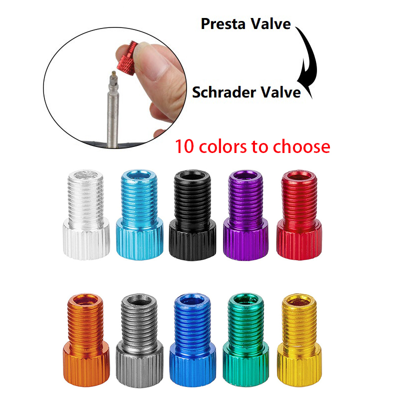 10-farbiges Aluminium-Fahrradventil PRESTA zu SCHRADER Konverter Autoventiladapter