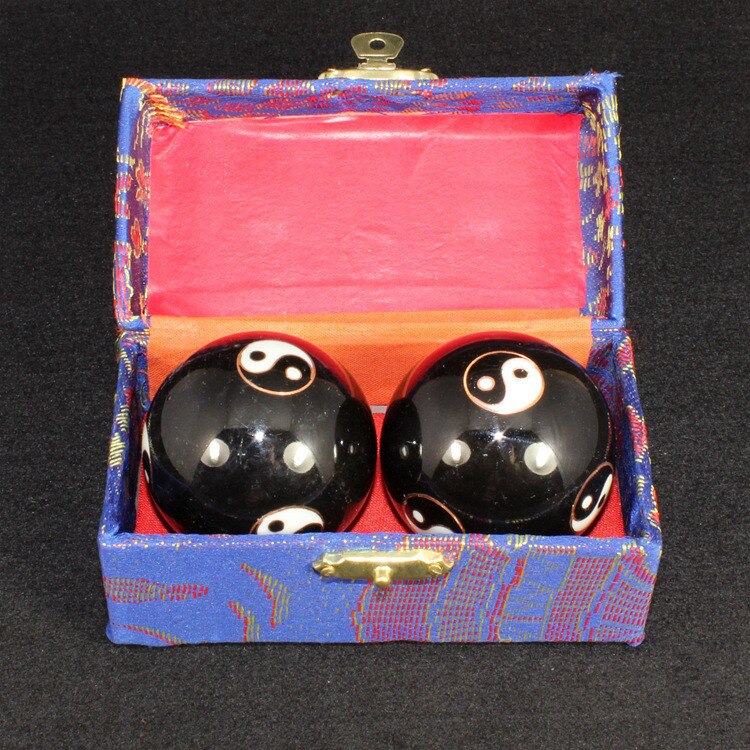 Boule de santé cloisonnée chinoise, soulagement du Stress, thérapie à la main, masseur, Yin Yang, balles de Fitness: Black
