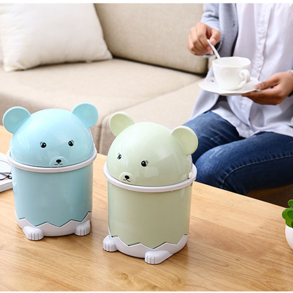 Cubo de basura Kawaii de oso de dibujos animados, Mini cubo de basura portátil, contenedor de almacenamiento