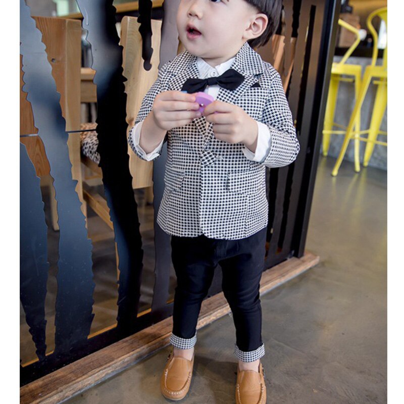 Plaid Boys Dress Suit Formal Wedding Formal Tuxedos Suits Teenager Kids School Uniform Spring Children&#39;s Costume Clothes
