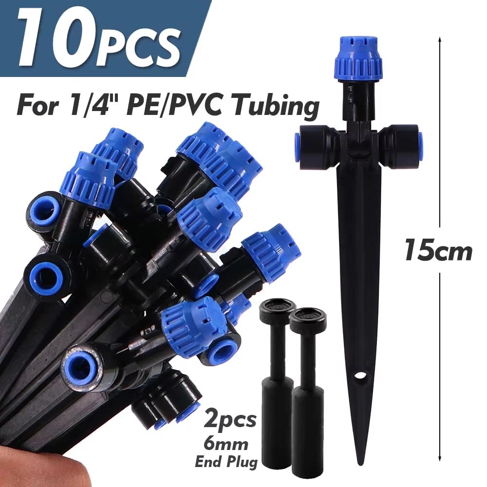 1/4" Tuinirrigatiebesproeiingssysteem Druppelaar met 8 gaten 180 ° Bend Verstelbare Sprinkler Quick Push Slip Lock Outdoor Drip Sproeiers: Paars