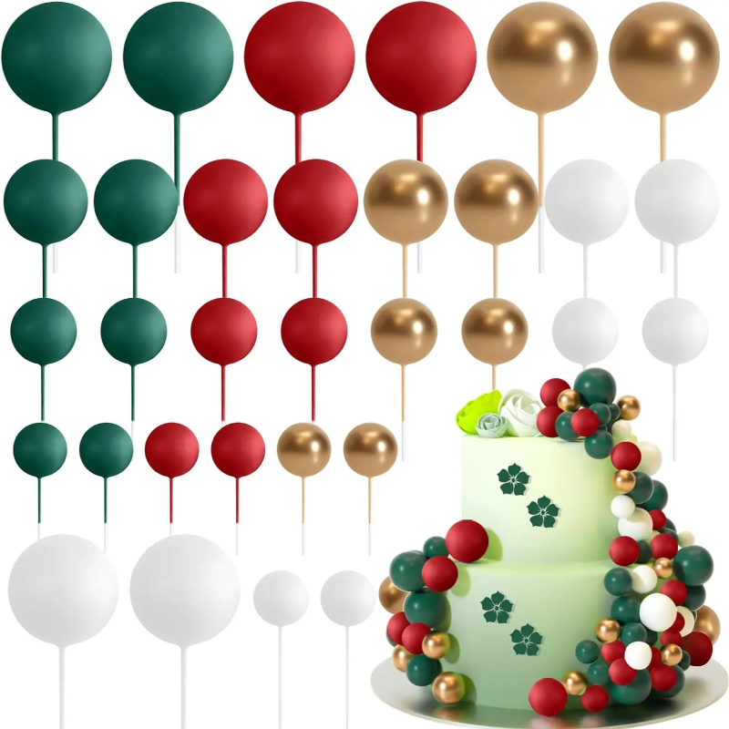 Décoration de gâteau vert sauge marron, 32 pièces, boules en mousse dorée, bricolage, décoration de gâteau pour réception pour bébé, fête d'anniversaire: Chocolat