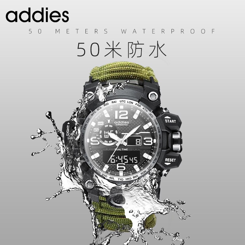 Sport Multi-Functionele Led Elektronische Horloge Dubbele Display Fluitje Waterdichte Lichtgevende Outdoor Mannen Trending Horloge