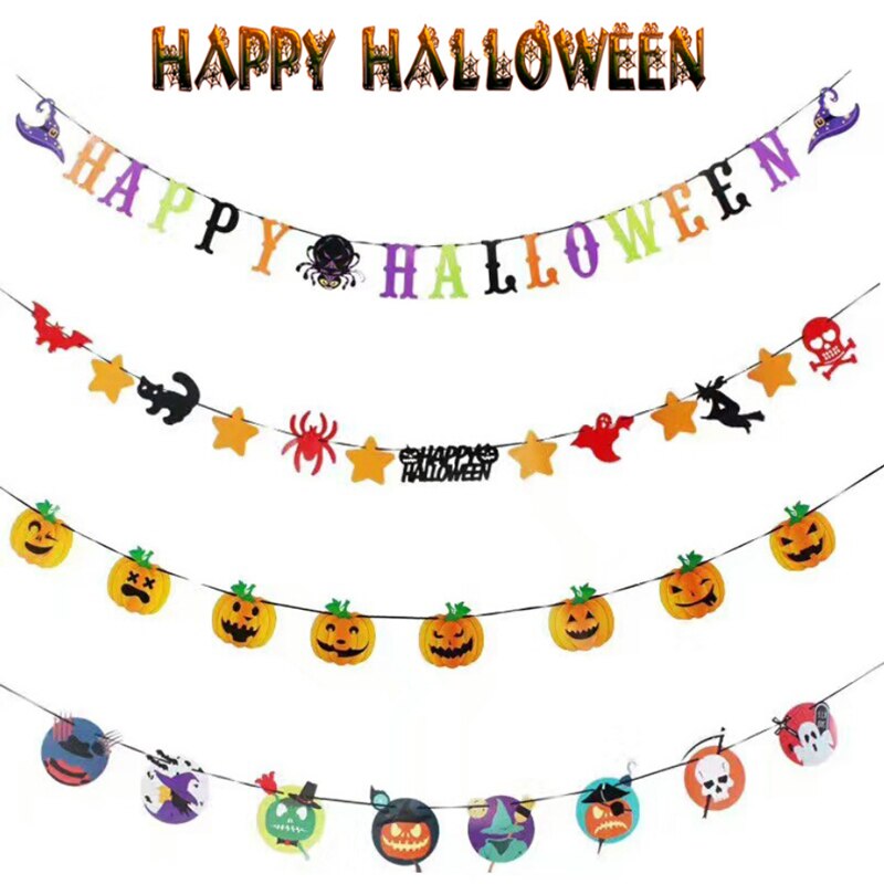 Driehoek Pull Vlag Vleermuis Schedel Pompoen Papieren Pull Bloem Decoratie Halloween Pull Vlag 3M Halloween Party Diy Decoraties