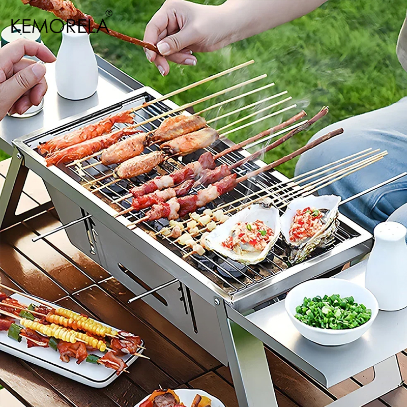Estufa de barbacoa plegable para exteriores de acero inoxidable, parrilla de carbón portátil sin humo para cocinar en el hogar y el jardín
