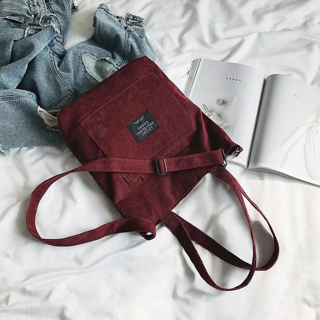 Kvinder corduroy skuldertasker stribet klud stof håndtasker afslappet lynlås tote lærred crossbody taske sød indkøbstaske til damer: Burgunder