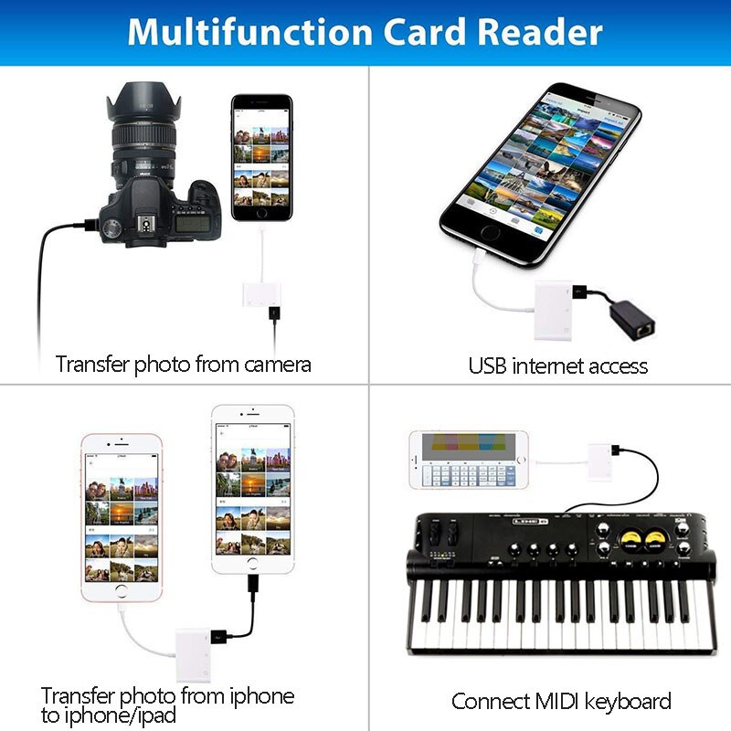 5in1 USB HUB a Lightning SD/TF RJ45 Apple Dock Station per iphone 7 8x11 pro max adattatore USB OTG Per ipad Ethernet Docking