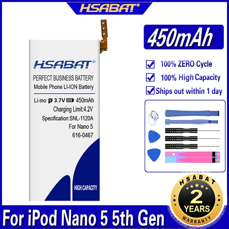 HSABAT 380mAh-500mAh Battery for iPod Nano 1 2 3 4 5 6 7 4th 5th 6th 7th 1st 2nd Generation 2 Gen 2Gen 3rd 3 Gen 3Gen