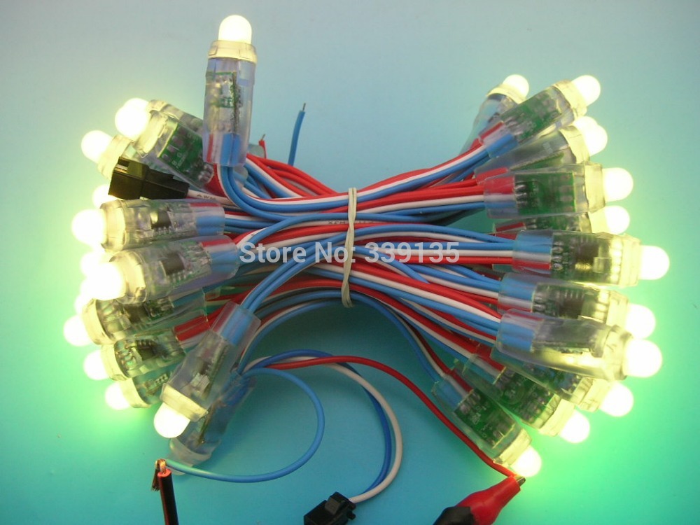 DC12V 12mm WS2811 led pixel module string light, full color led module; Round shape, 50pcs/string, Waterproof IP68, DC12V input