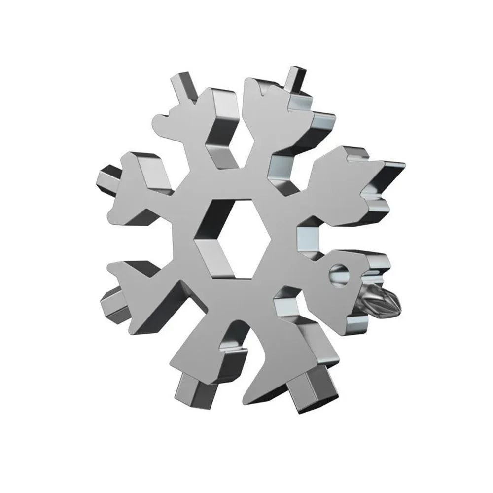 Llave 18 en 1 para coche, herramienta de llave multifuncional portátil de acero inoxidable con copos de nieve para accesorios de destornillador octogonal automático: Blanco