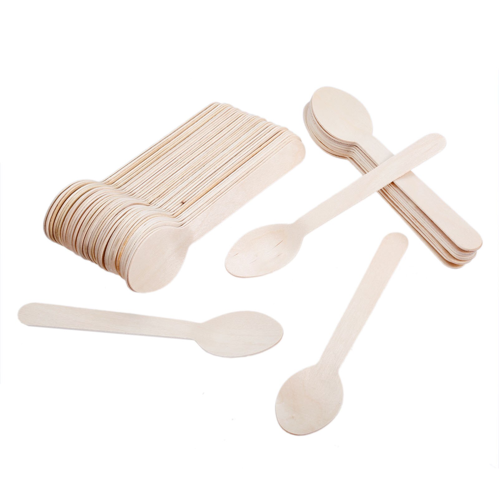 50Pcs/150Pcs Wegwerp Houten Bestek Vorken/Lepels/Cutters Messen Feestartikelen Keuken Gebruiksvoorwerp Dessert Servies verpakking 16Cm: 50pcs 16cm Spoons