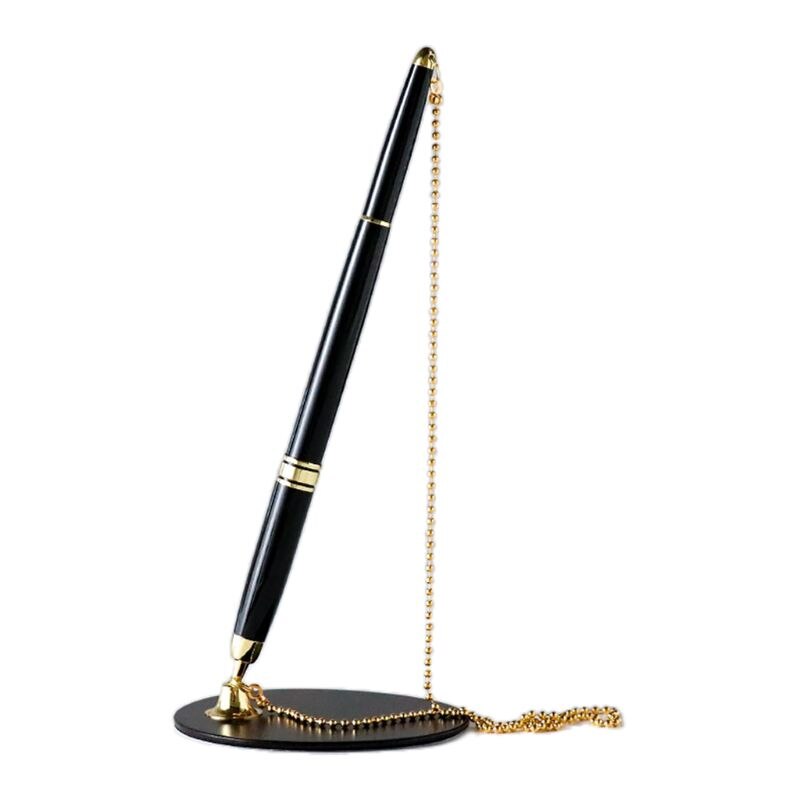 0.5mm Classic Metal Ballpoint Pen Secure Chain Attached Base Stand Desk Office Counter Signature Pens Stationery: Gold