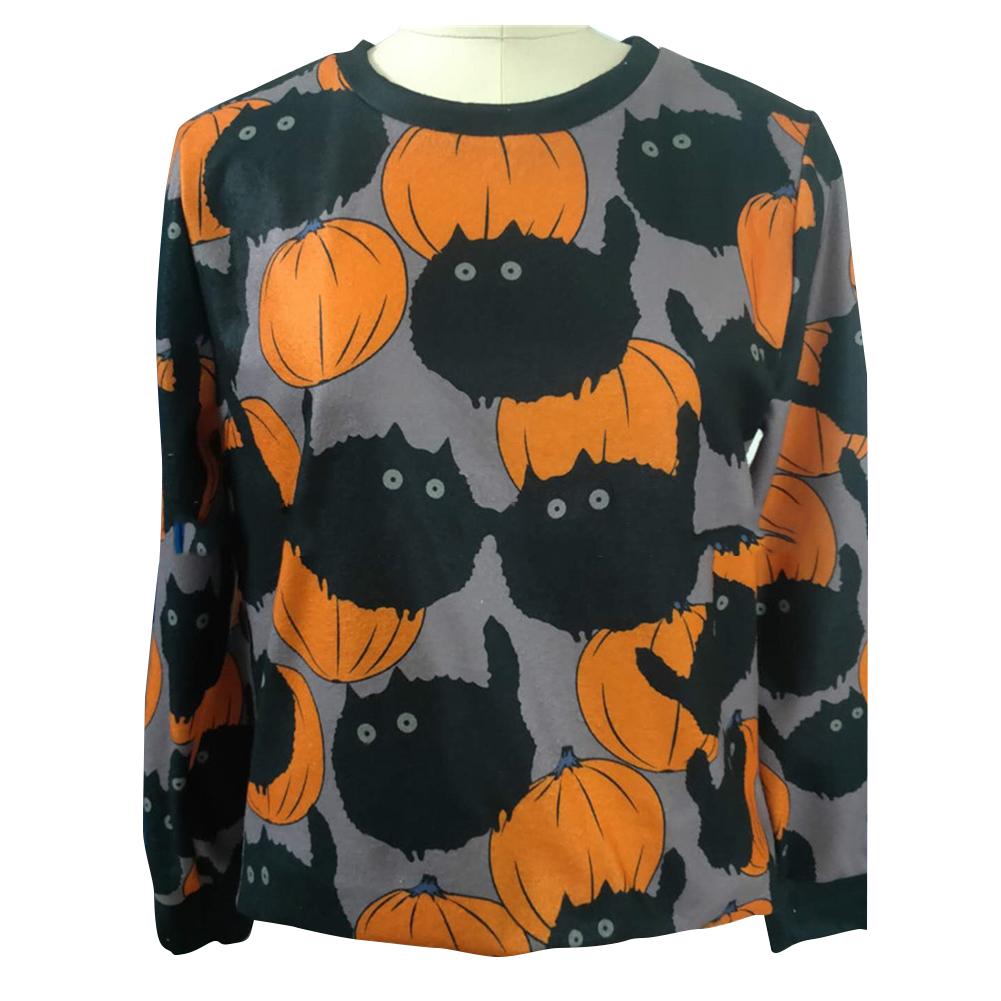 Vrouwen Pompoen Patroon Ronde Hals Sweatshirt Acetaat Fiber Lange Mouwen Voor Halloween Outdoor Indoor